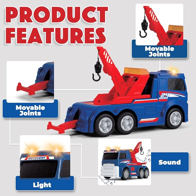 Dickie Tow Truck Car Toy for Kids Construction Site Vehicle Playset Realistic Design with Sound & Lights Mechanic Themed Interactive Role Play Toys