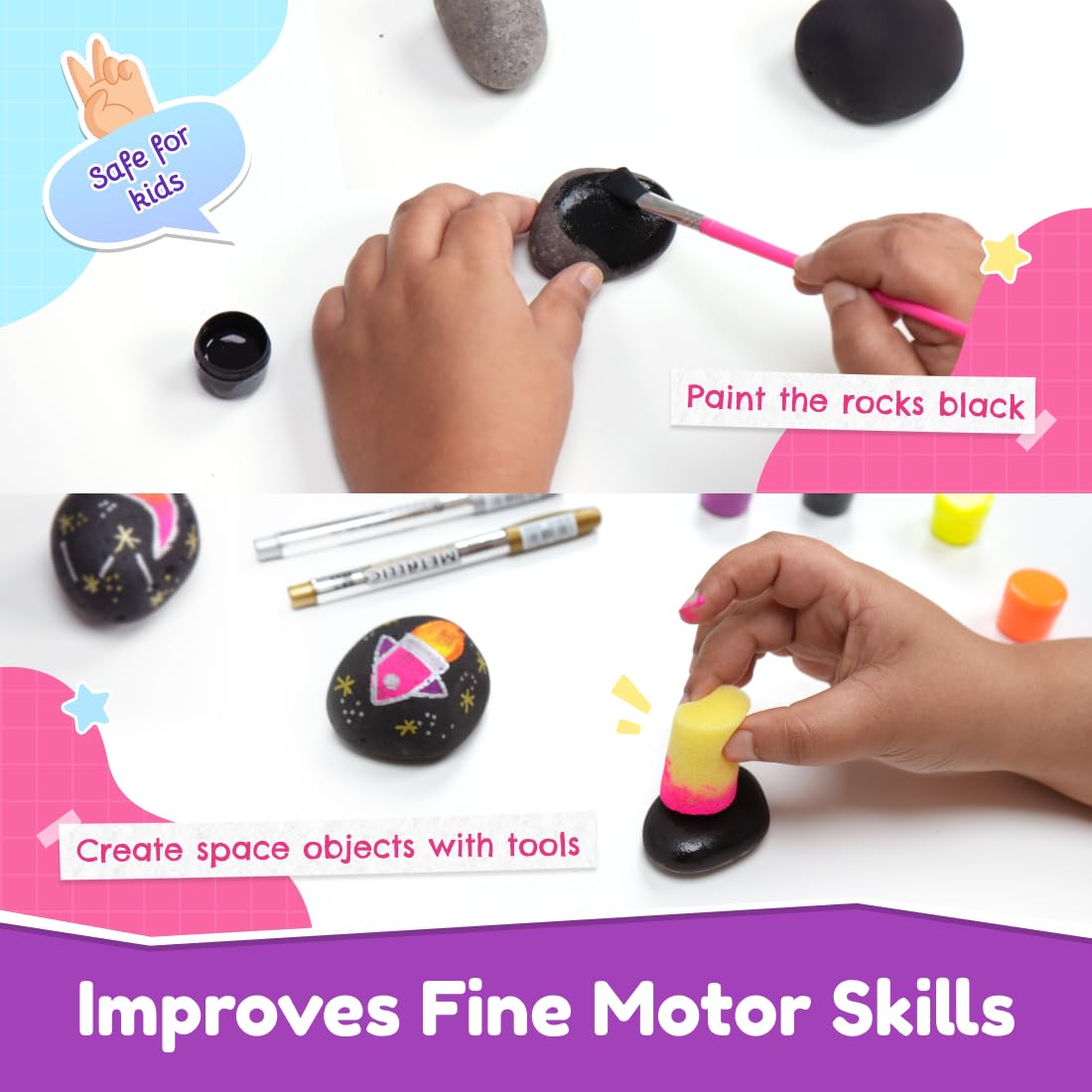 Bloomingo Soar into Space Rock Painting Kit for Kids – Creative Painting Craft Gift for Boys & Girls | Non-Toxic Paints & Safe Accessories | Sparks Imagination, Creativity & Learning | Ages 4+