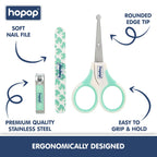 Hopop Grooming Kit for Newborn | 7 in 1 Baby Grooming Kit | Suitable for Newborns & Toddlers | Soft Bristle Hair Brush, Rounded Teeth Hair Comb, Nail Scissors, Nail Cutter, Nail File, Nose Cleaner, Finger Toothbrush with protective case | Blue