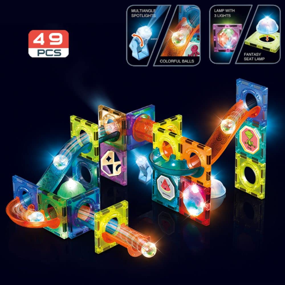 Light Magnetic Tiles Building Blocks for Kids (49 Pc) | 3D Clear STEM Educational Toys| Magnetic Marble Run for Boys & Girls 3 4 5 6 7 8 9+ | Creative Gift, 49 Pieces