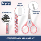 Hopop Grooming Kit for Newborn | 7 in 1 Baby Grooming Kit | Suitable for Newborns & Toddlers | Soft Bristle Hair Brush, Rounded Teeth Hair Comb, Nail Scissors, Nail Cutter, Nail File, Nose Cleaner, Finger Toothbrush with protective case | Blue