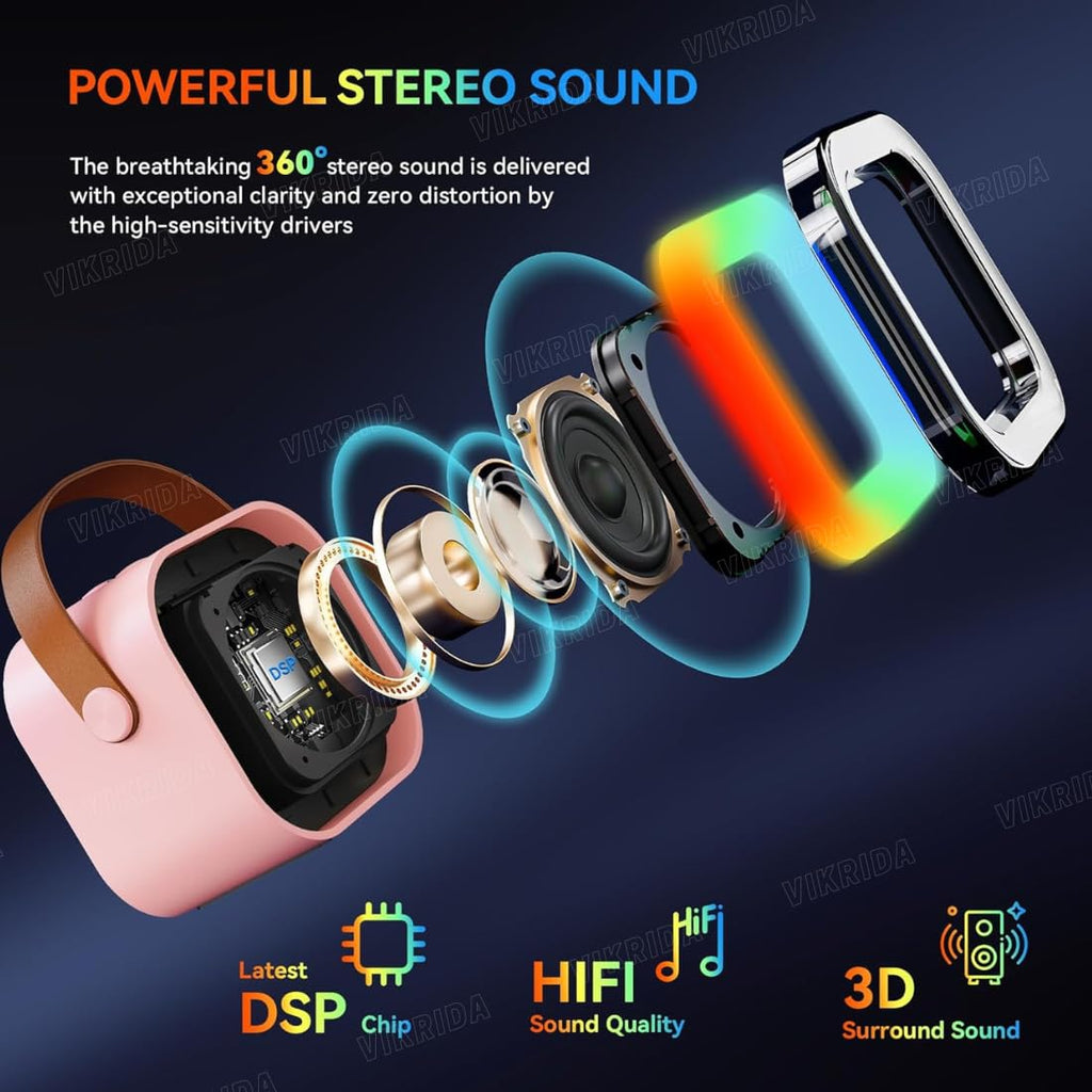 VikriDA Mini Karaoke Machine for Kids & Adults,Portable Bluetooth Speaker with 1 Wireless Karaoke Microphone,Music Toys Christmas Birthday Gifts for Girls & Boys 4,5,6,7,8,9,10,11,12 Year Old.