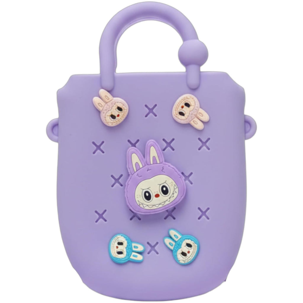 Silicone Sling Beach Tote Bag with Holes, Adjustable Straps, Cyan, Charms Sling Bags