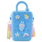 Silicone Sling Beach Tote Bag with Holes, Adjustable Straps, Cyan, Charms Sling Bags