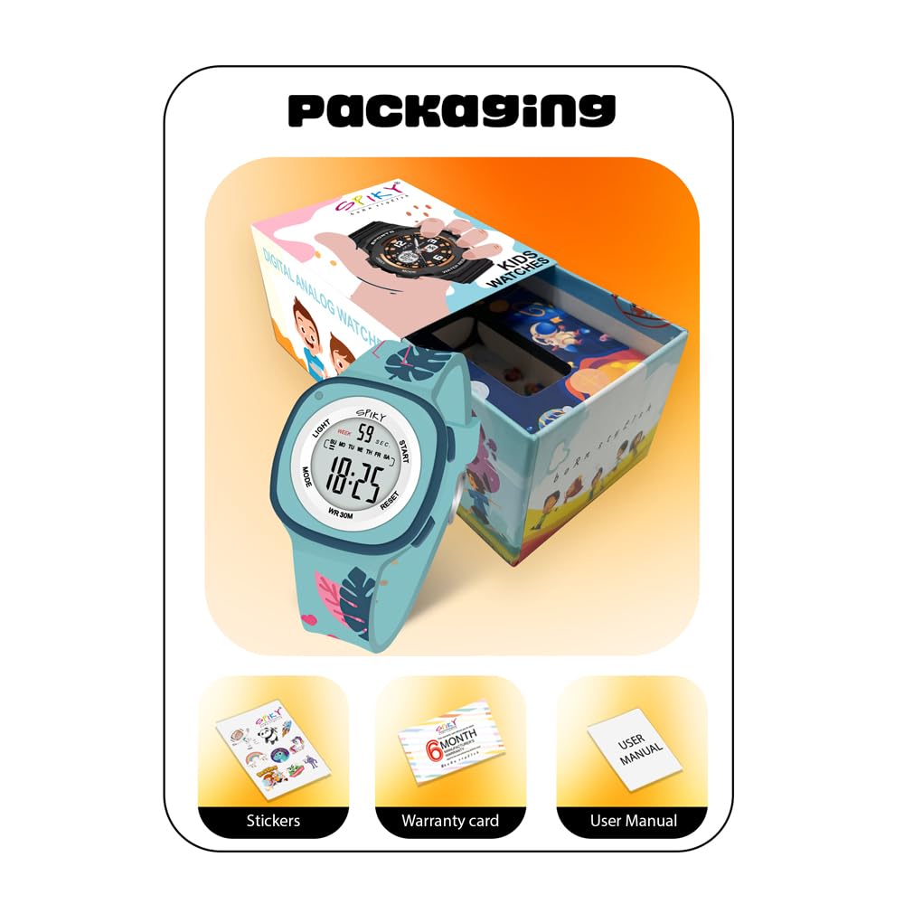 SPIKY Digital Sports Watch for Kids | Multifunctional, Luminous Display, Alarm | Water Resistant & Printed Silicone Strap | Best Birthday Gift Wrist Watches for Girls & Boys | Age 2-14 yrs