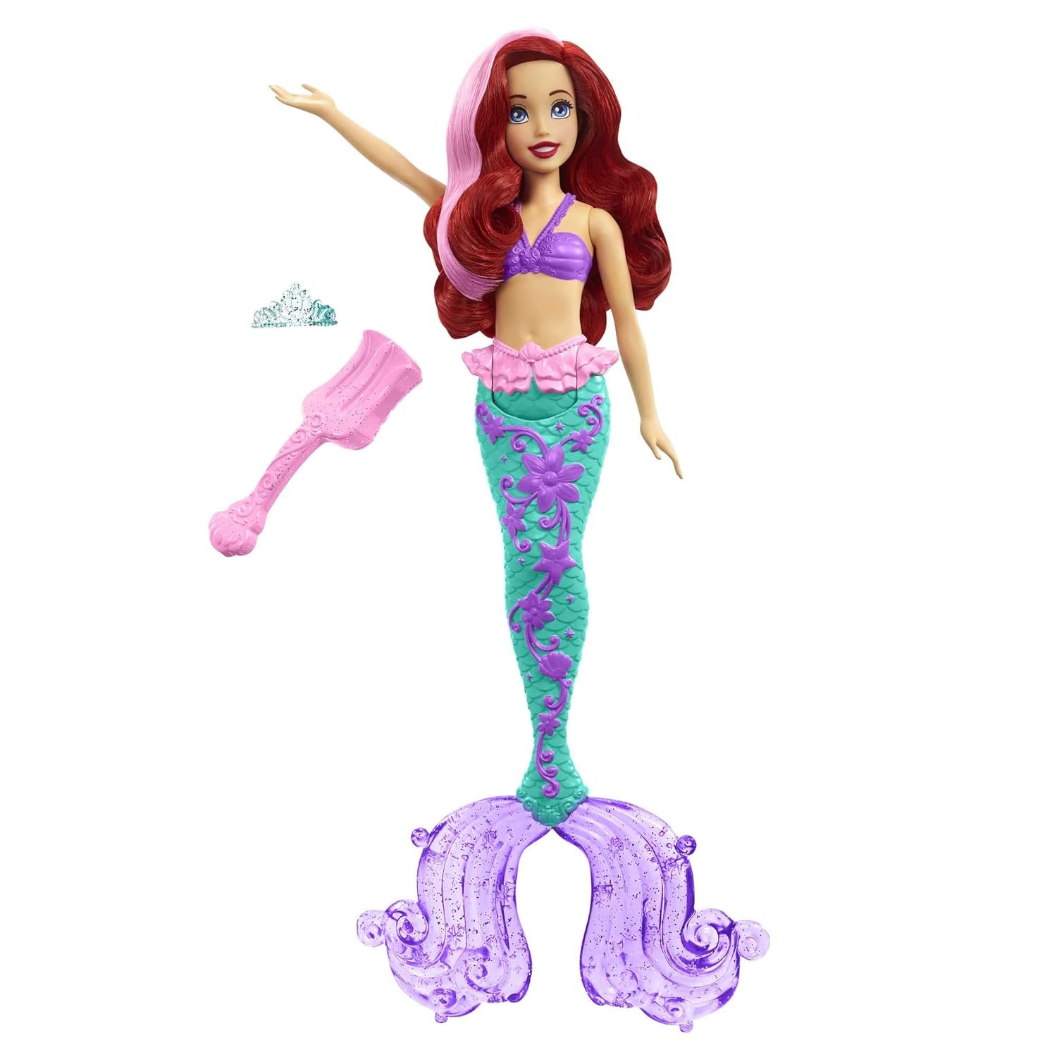 Disney Princess Toys, Ariel Mermaid Doll with Color-Change Hair and Tail, Color Splash Water Toy Inspired by The Movie