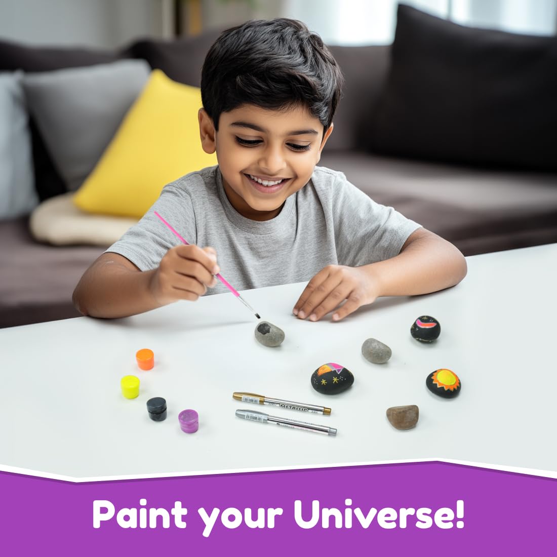 Bloomingo Soar into Space Rock Painting Kit for Kids – Creative Painting Craft Gift for Boys & Girls | Non-Toxic Paints & Safe Accessories | Sparks Imagination, Creativity & Learning | Ages 4+