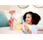 Barbie Blonde Doll in Pink and White Swimsuit with Sun Hat, Tote Bag and Beach-Themed Accessories, 3Y+, Multicolour - Barbie
