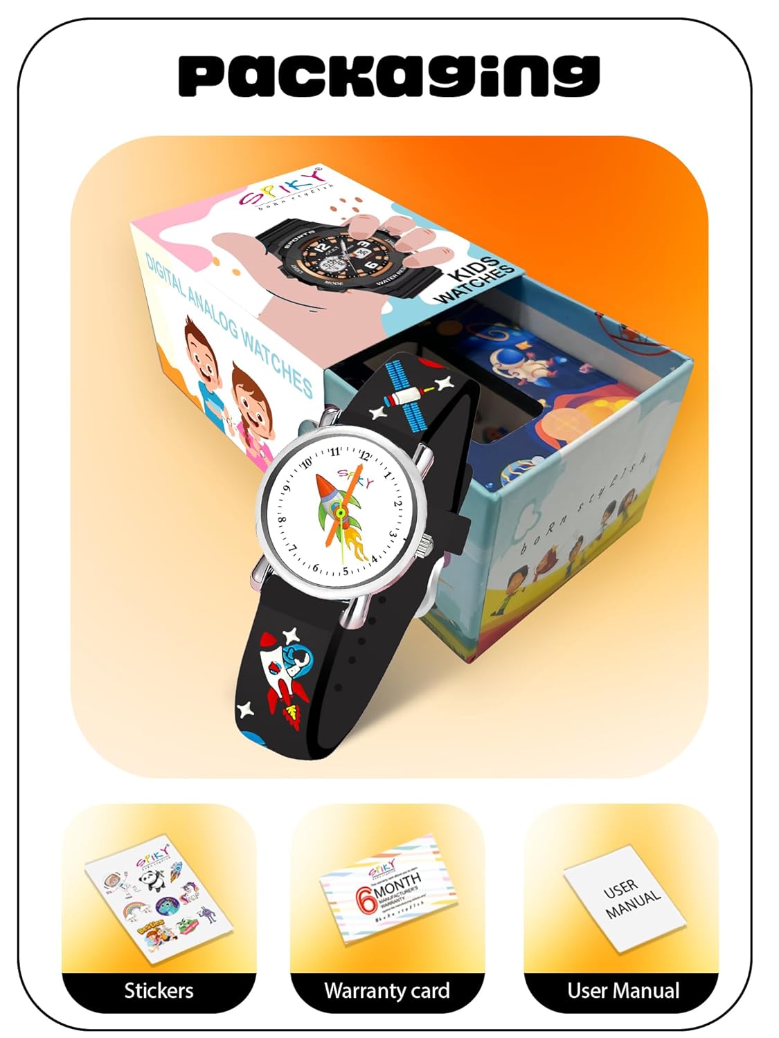SPIKY Analog Watch for Kids | Unicorn Designer Printed Strap | Water Resistant | Stylish Unisex Best Birthday Gift | Analogue Wrist Watches for Girls & Boys | Age 2-14 yrs