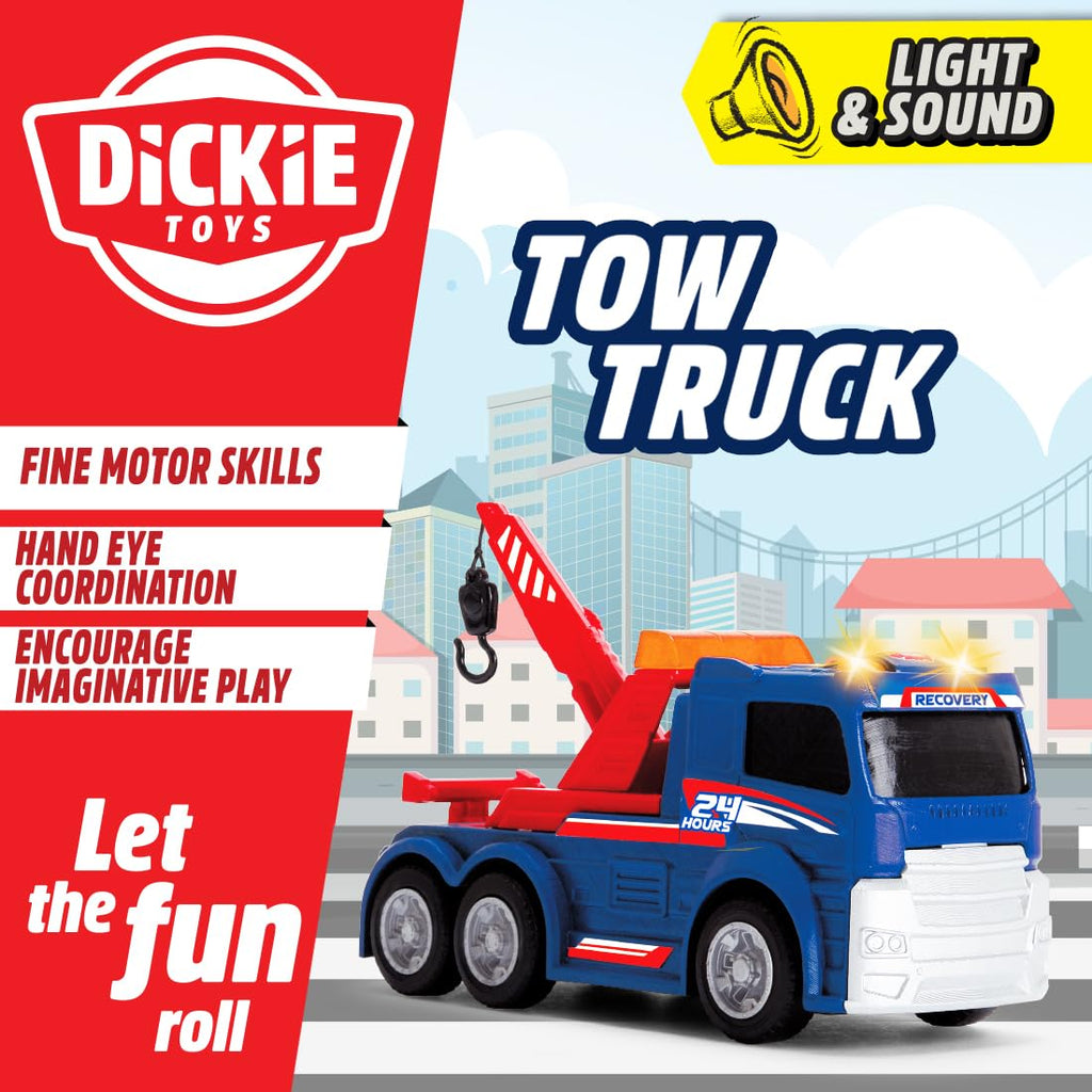 Dickie Tow Truck Car Toy for Kids Construction Site Vehicle Playset Realistic Design with Sound & Lights Mechanic Themed Interactive Role Play Toys