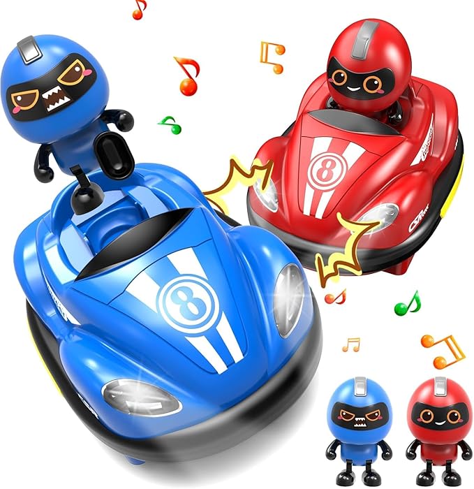 Remote Control Go Kart Racing Cars Set, 2.4GHz Rechargeable RC Bumper Cars with LED Lights, Red and Blue, 2-Pack, with Ejecting Drivers, Multiplayer Battle Game for Kids, Ages 4+