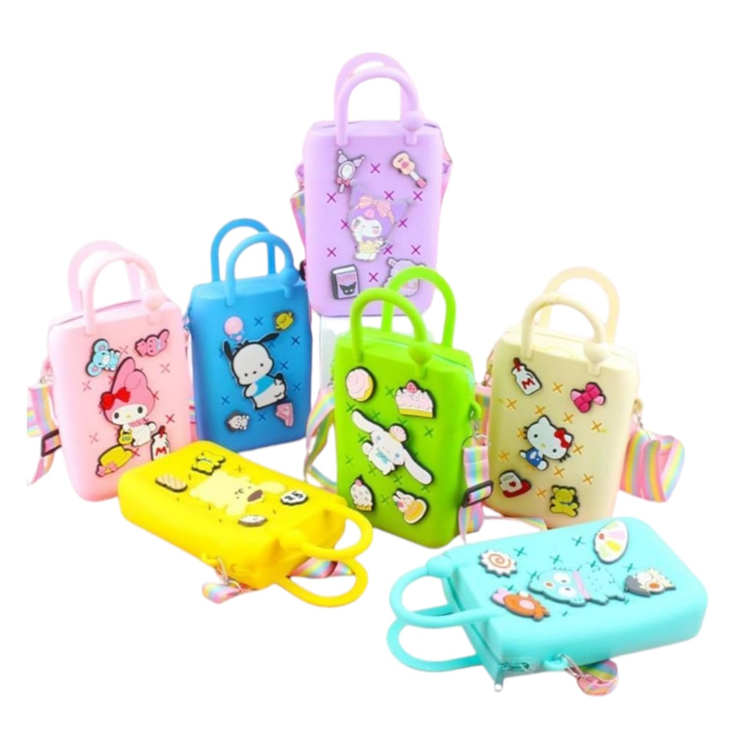 LIGHTER HOUSE Cutest Newest Kuromi And Friends Beach Silicone Shoulder Bag for Kids Birthday Return Gift Idea (Pack of 01 Pc.) Size - 18x12 cms., Mix Design