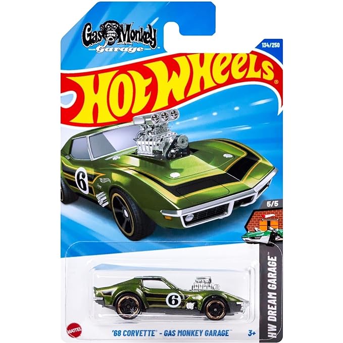 Mattel Hot Wheels '68 Corvette Gas Monkey Garage, Green, HW Dream Garage Collection 5/5, 134/250