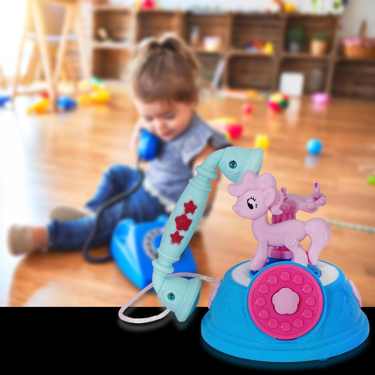 VGRASSP Classic Dial Receiver Simulation Telephone Toy for Kids - Rotating Number Dial with Calling Sound Effect - Storytelling Toy Phone Accompanied with Lights - Color As Per Stock