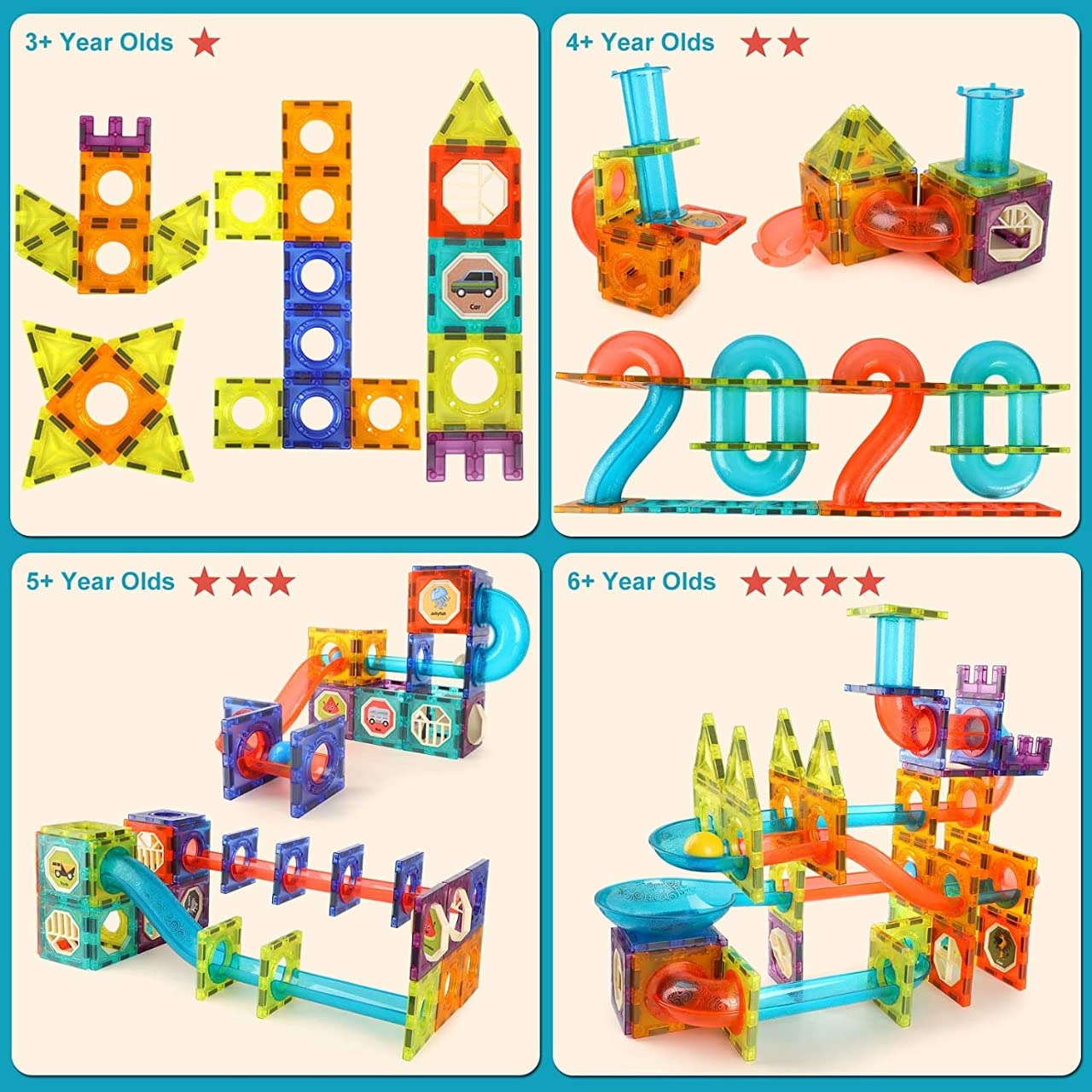 Light Magnetic Tiles Building Blocks for Kids (49 Pc) | 3D Clear STEM Educational Toys| Magnetic Marble Run for Boys & Girls 3 4 5 6 7 8 9+ | Creative Gift, 49 Pieces