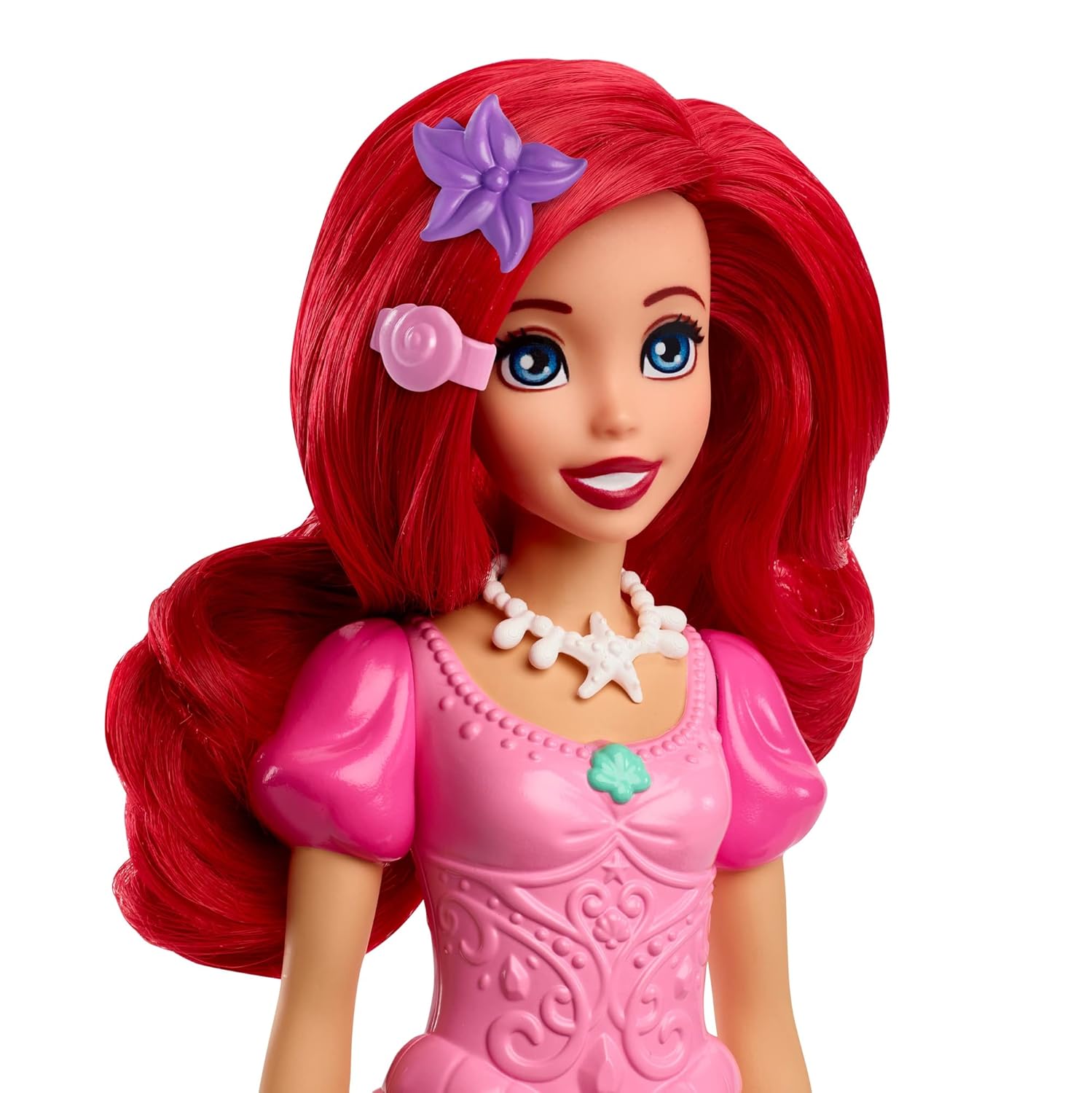 Disney Mattel Princess Toys, Ariel Fashion Doll in Signature Pink Dress and 9 Accessories, Inspired by The Movie