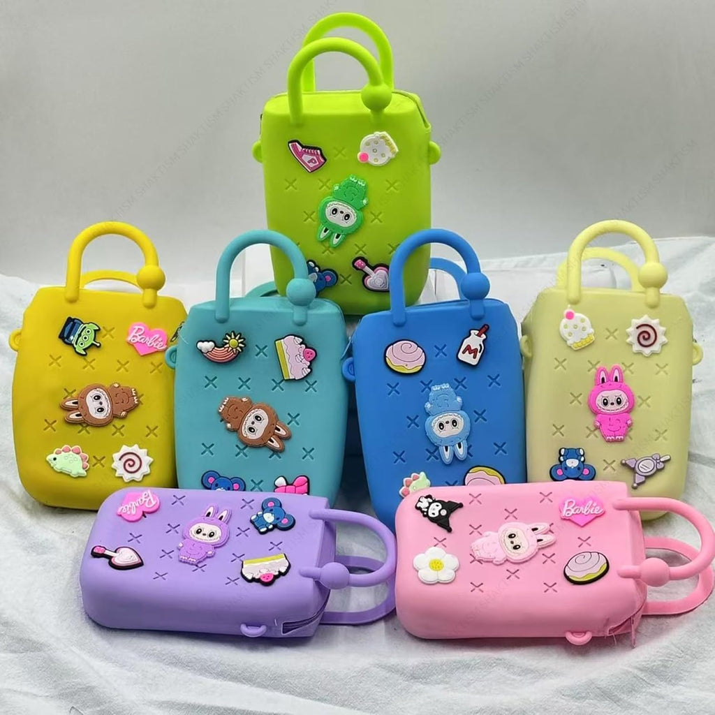Silicone Sling Beach Tote Bag with Holes, Adjustable Straps, Cyan, Charms Sling Bags