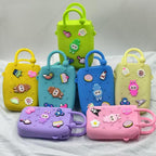 Silicone Sling Beach Tote Bag with Holes, Adjustable Straps, Cyan, Charms Sling Bags