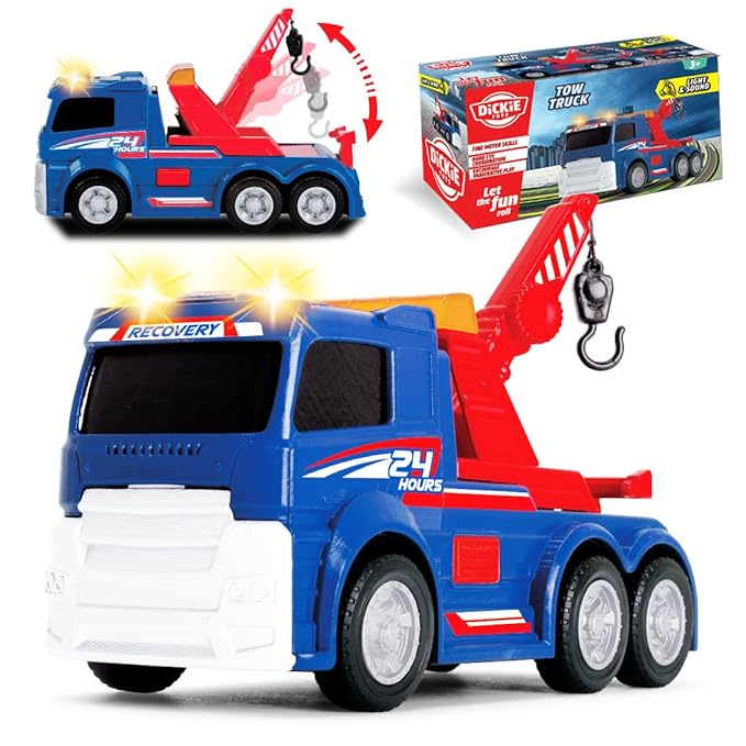 Dickie Tow Truck Car Toy for Kids Construction Site Vehicle Playset Realistic Design with Sound & Lights Mechanic Themed Interactive Role Play Toys