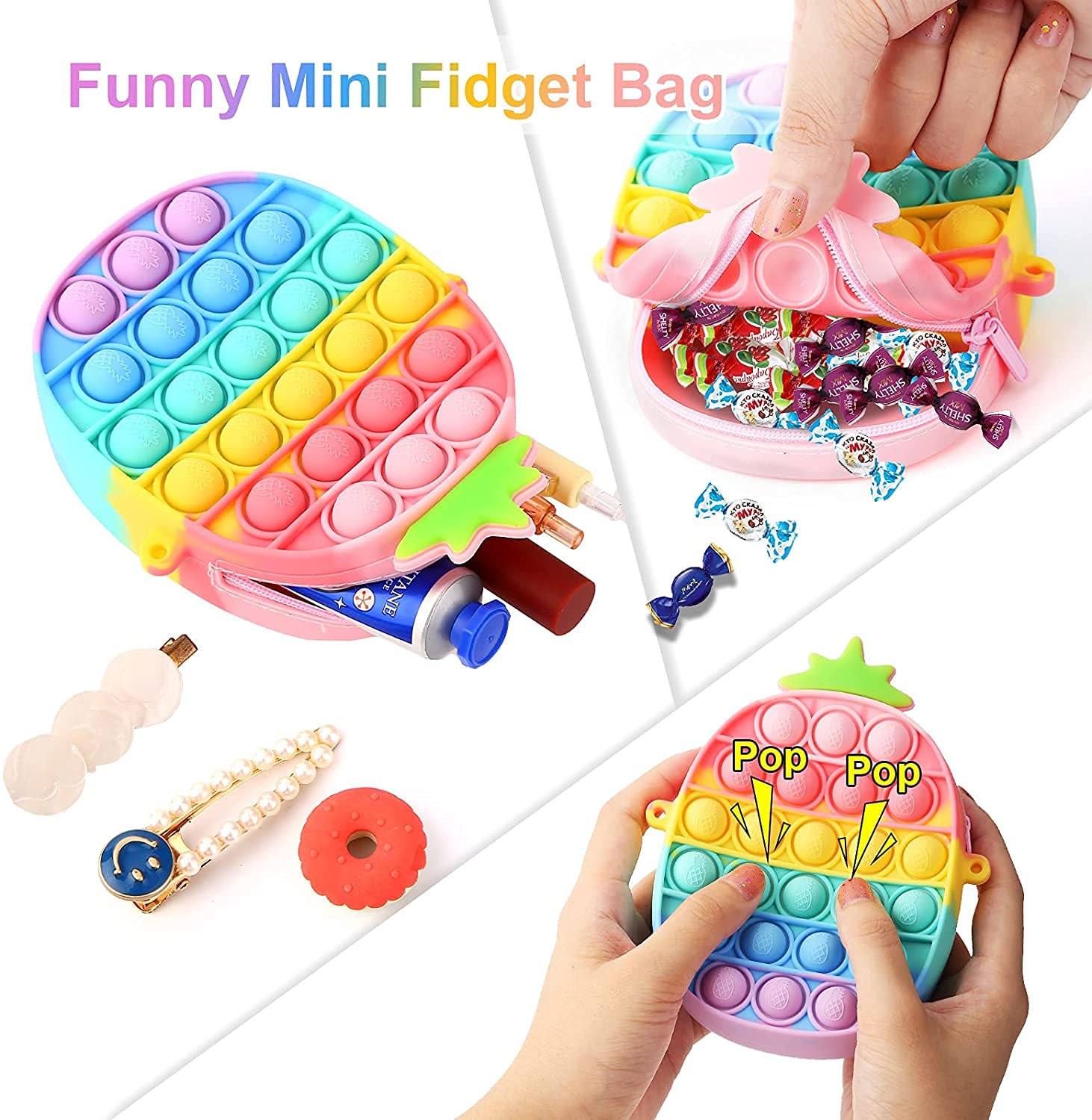 Pop it Pineapple Bag Kid's and Women's Sensory Silicone Pineapple Bag Pop it Party Shoulder Backpack for Fidget Toys for Anxiety Stress Relief, Return Gifts Pop it Rakhi Fidget (Pineapple Bag)