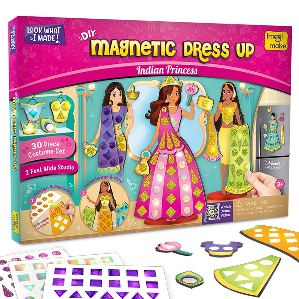 Imagimake DIY Magnetic Dress-Up Princess |Pretend Play Toys for Girls | 30 Magnetic Dresses & Accessories | Interchange & Create Unlimited Outfits | Birthday Gift for Girls Ages 3,4,5,6,7,Multicolour