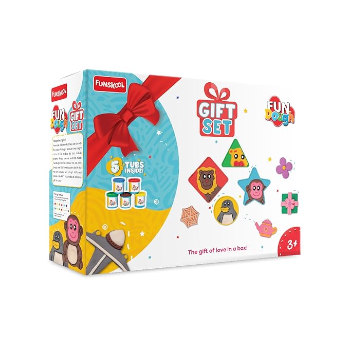 Fundough Funskool Gift Set, Play Set for Kid, 5 Colorful Dough Tubs of 50g Each (250g Total), Learning, Fun & Engaging Activity, Multicolour, Gift Set for Kids, Age 3+ Years