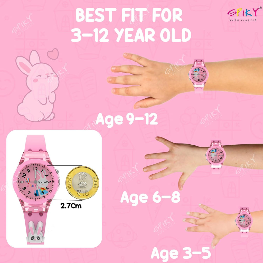 SPIKY Analog Watch for Kids | 3D Cartoon | 7 Multicolor LED Luminous Lights with Silicone Strap | Unisex Best Birthday Gift | Analogue Wrist Watches for Boys & Girls | Age 3-10 yrs
