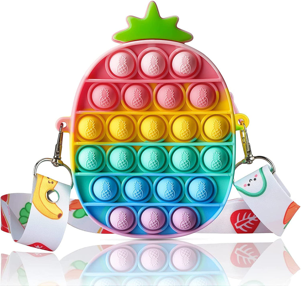 Pop it Pineapple Bag Kid's and Women's Sensory Silicone Pineapple Bag Pop it Party Shoulder Backpack for Fidget Toys for Anxiety Stress Relief, Return Gifts Pop it Rakhi Fidget (Pineapple Bag)