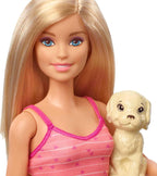 Barbie Doll, Blonde, and Playset with 3 Puppies, Bathtub and Accessories, Gift for 3 to 7 Year Olds