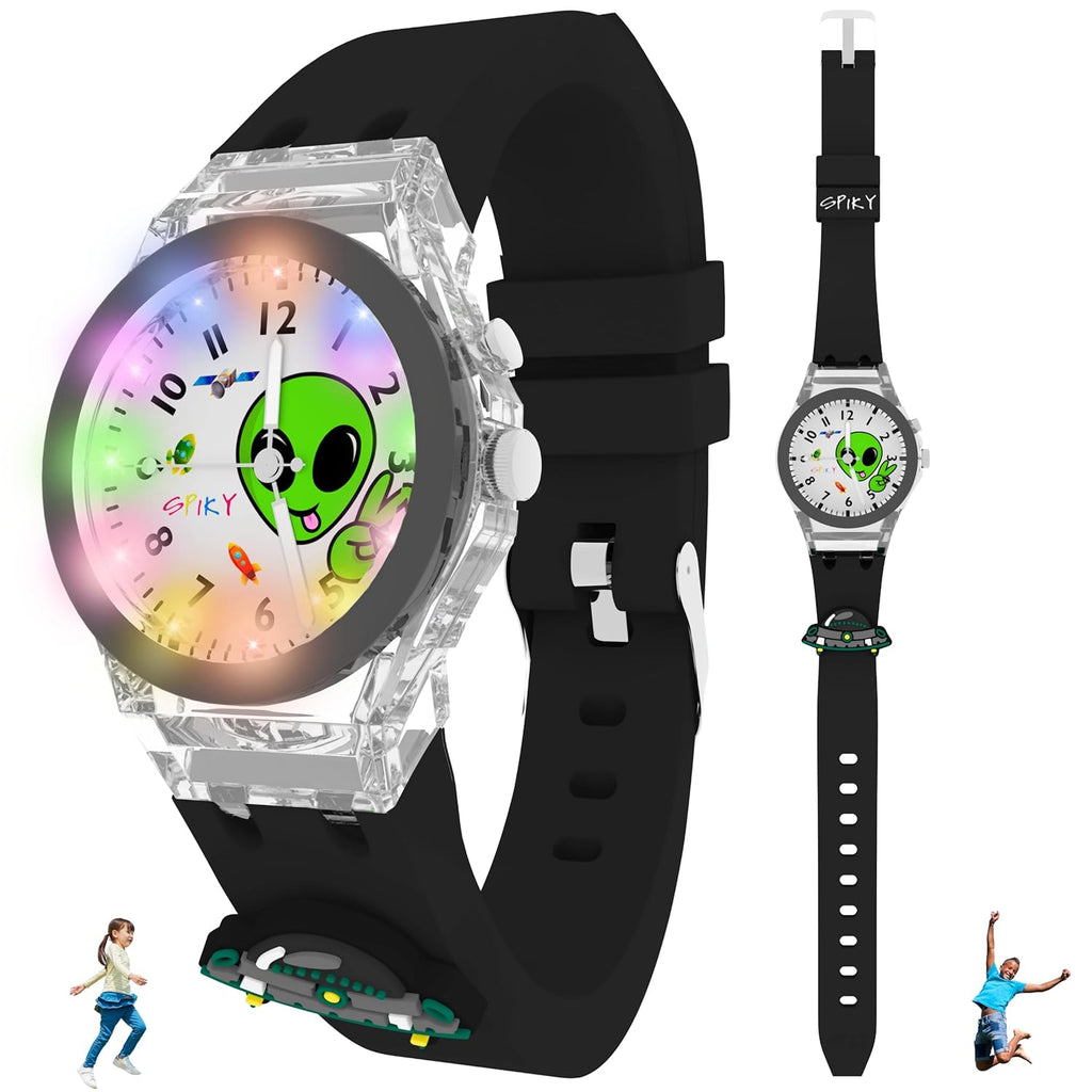 SPIKY Analog Watch for Kids | 3D Cartoon | 7 Multicolor LED Luminous Lights with Silicone Strap | Unisex Best Birthday Gift | Analogue Wrist Watches for Boys & Girls | Age 3-10 yrs