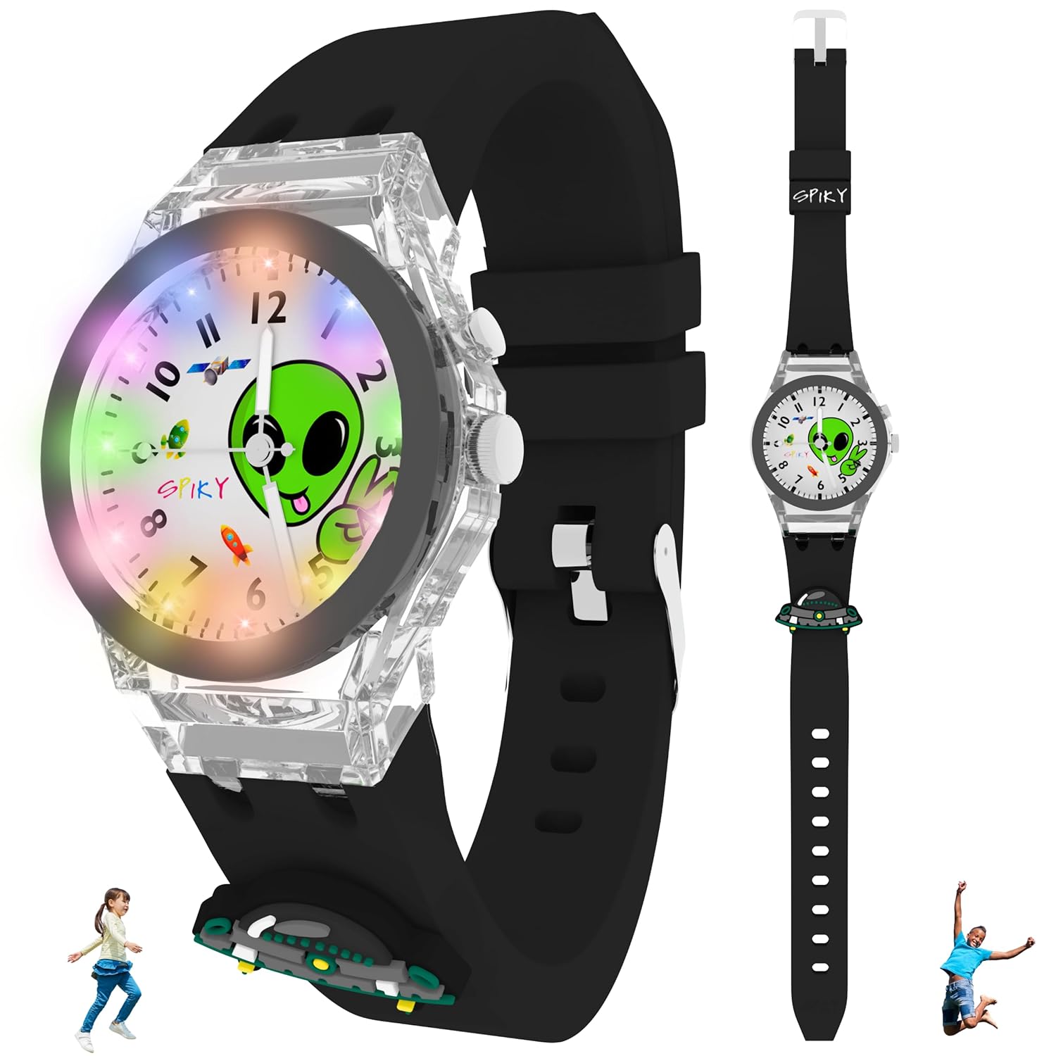 SPIKY Analog Watch for Kids | 3D Cartoon | 7 Multicolor LED Luminous Lights with Silicone Strap | Unisex Best Birthday Gift | Analogue Wrist Watches for Boys & Girls | Age 3-10 yrs
