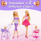 Steffi Love Doll Set| Steffi Love Baby Walk Toy| Steffi with Baby & Stroll| Set of 15+ Baby Essentials| Pretend Play Set| Ideal Gift for Girls Age 3+ (Pink)