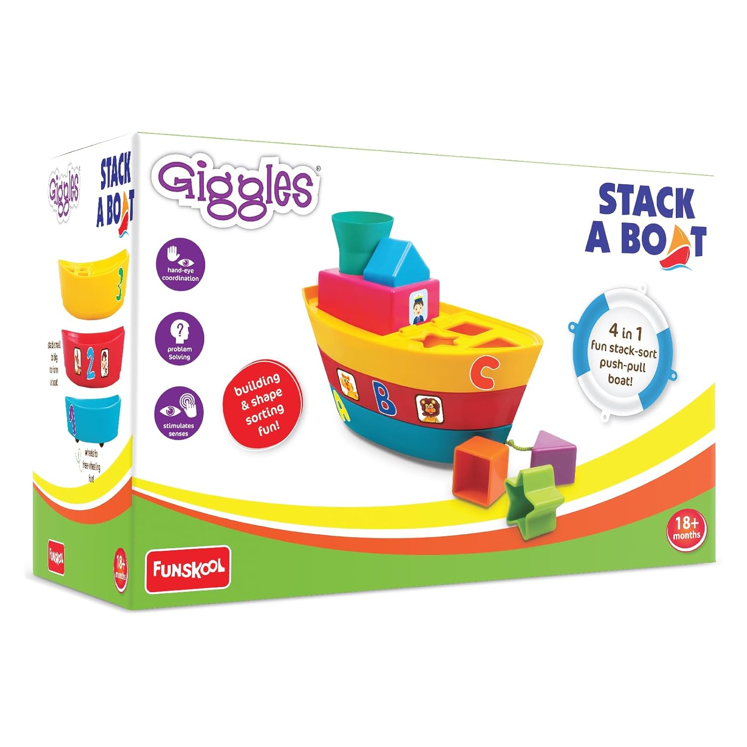 Giggles Funskool Stack N Nest, Nesting & Stackable Toy Blocks for Kids, Encourages Learning & Development, Fun Activity for Babies, Gift Set for Kid, Age 6+ Months