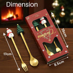 TERA13 Stainless Steel Christmas Cutlery Set with Santa and Tree Figurines, Set of 4 Piece Premium Gold Plated Flatware & Table, Spoon & Fork Set, Festive Gift Box for Christmas (Set of 4 Pcs)