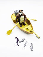 Masha and the Bear By Fratelli Playset(3 Inch Masha Series Bear Doll and Its Boat and Fishing Accessories)