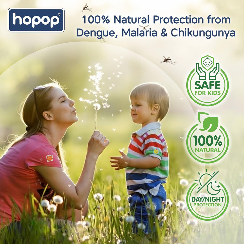 Hopop Mosquito Repellent Patches | MoZzbito 100% Natural Baby Mosquito Patches | Upto 12 Hour Protection Mosquito Sticker | Suitable for Kids & Adults | Deet Free | Pack of 24 | Transport