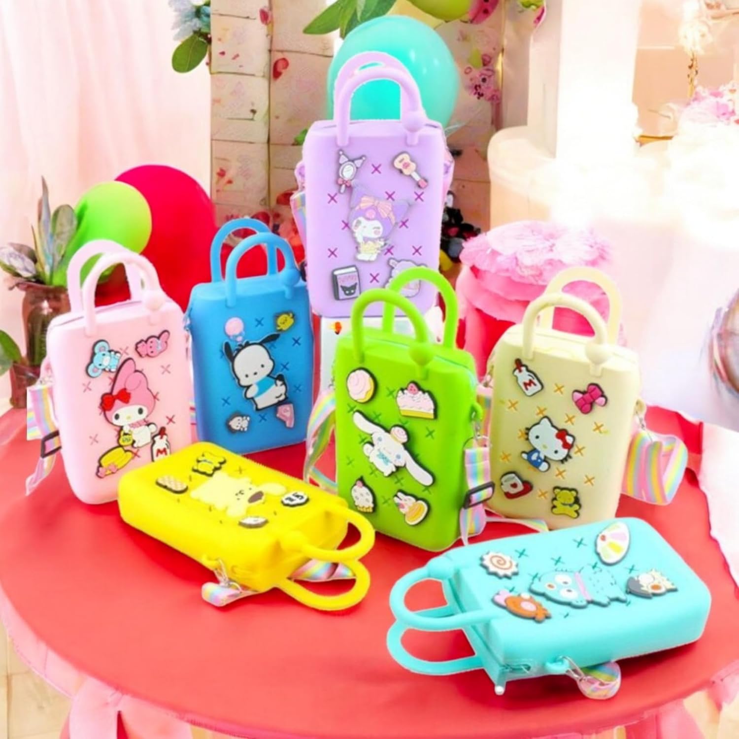 LIGHTER HOUSE Cutest Newest Kuromi And Friends Beach Silicone Shoulder Bag for Kids Birthday Return Gift Idea (Pack of 01 Pc.) Size - 18x12 cms., Mix Design