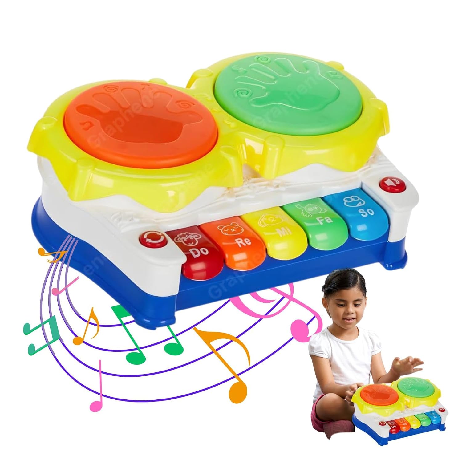 GRAPHENE Happy Horse Rotating Musical Drum Set for Toddlers Battery Operated Merry-Go-Round Toy with Lights Different Sounds & Lullaby Songs Multicolor (Pack of 1)