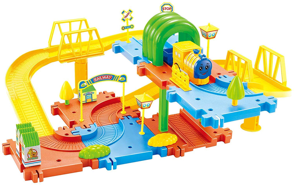 Webby Classic Toy Train Set with Track | Battery Operated Railway Set | Rakhi/Raksha Bandhan/Birthday Gift for Boys & Girls| Train Set with DIY Railway Tracks for Kids (31 Pieces)