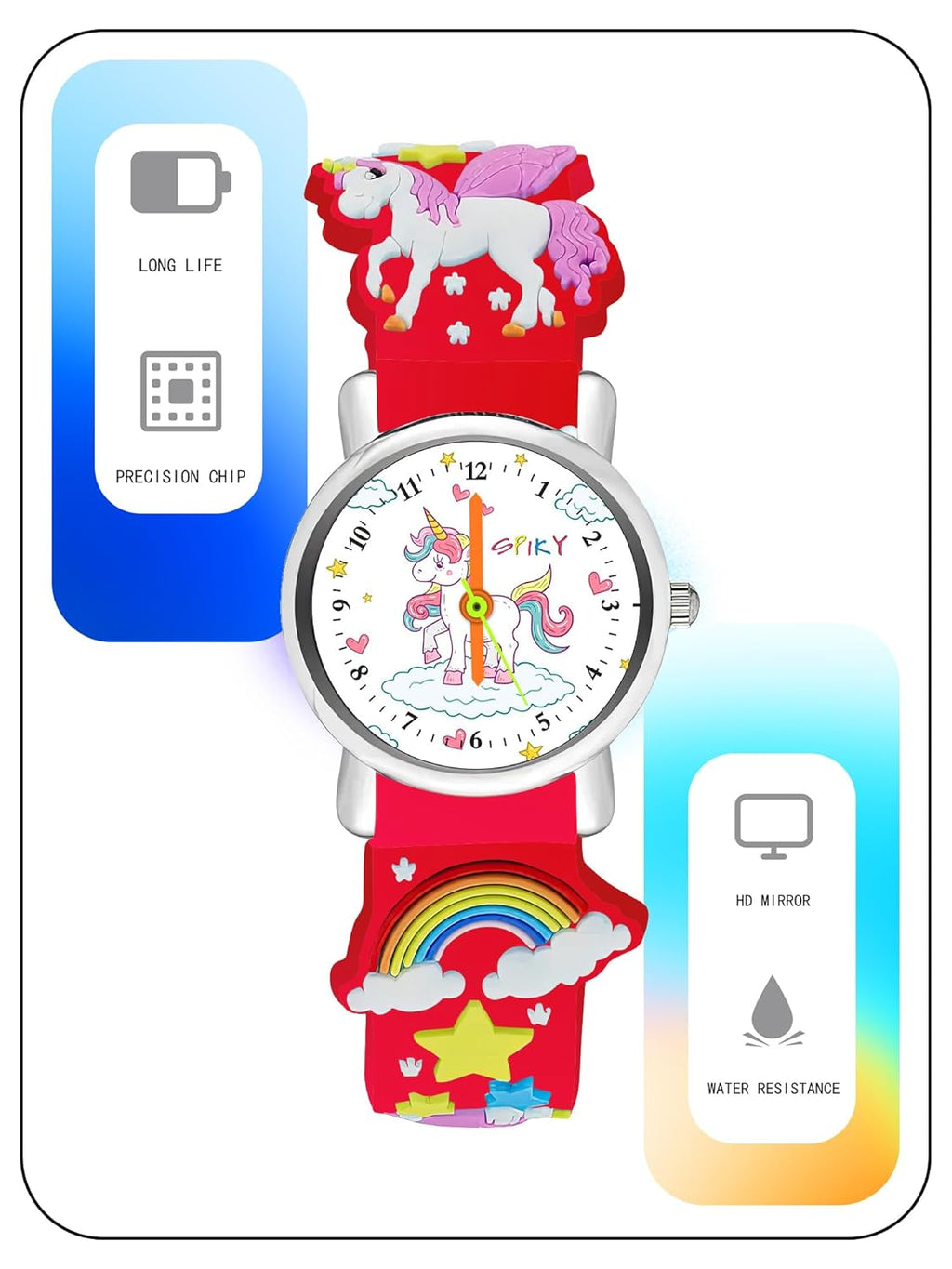 SPIKY Analog Watch for Kids | Unicorn Designer Printed Strap | Water Resistant | Stylish Unisex Best Birthday Gift | Analogue Wrist Watches for Girls & Boys | Age 2-14 yrs