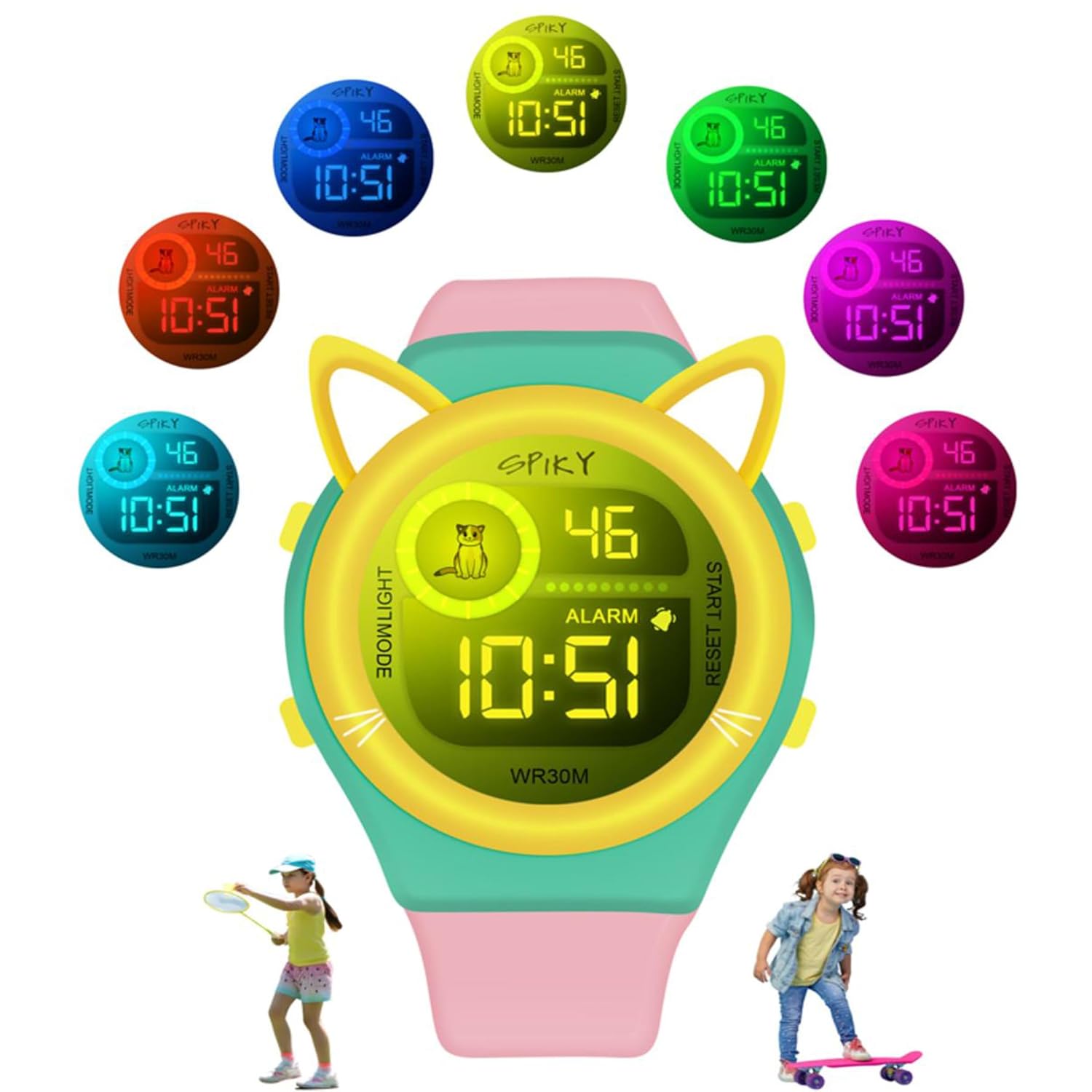 SPIKY Digital Sports Watch for Kids | Animal Shape Design | Multifunctional with 7 LED Luminous Lights | Water-Resistant | Best Birthday Gift Wrist Watches for Girls & Boys | Age 2-14 yrs