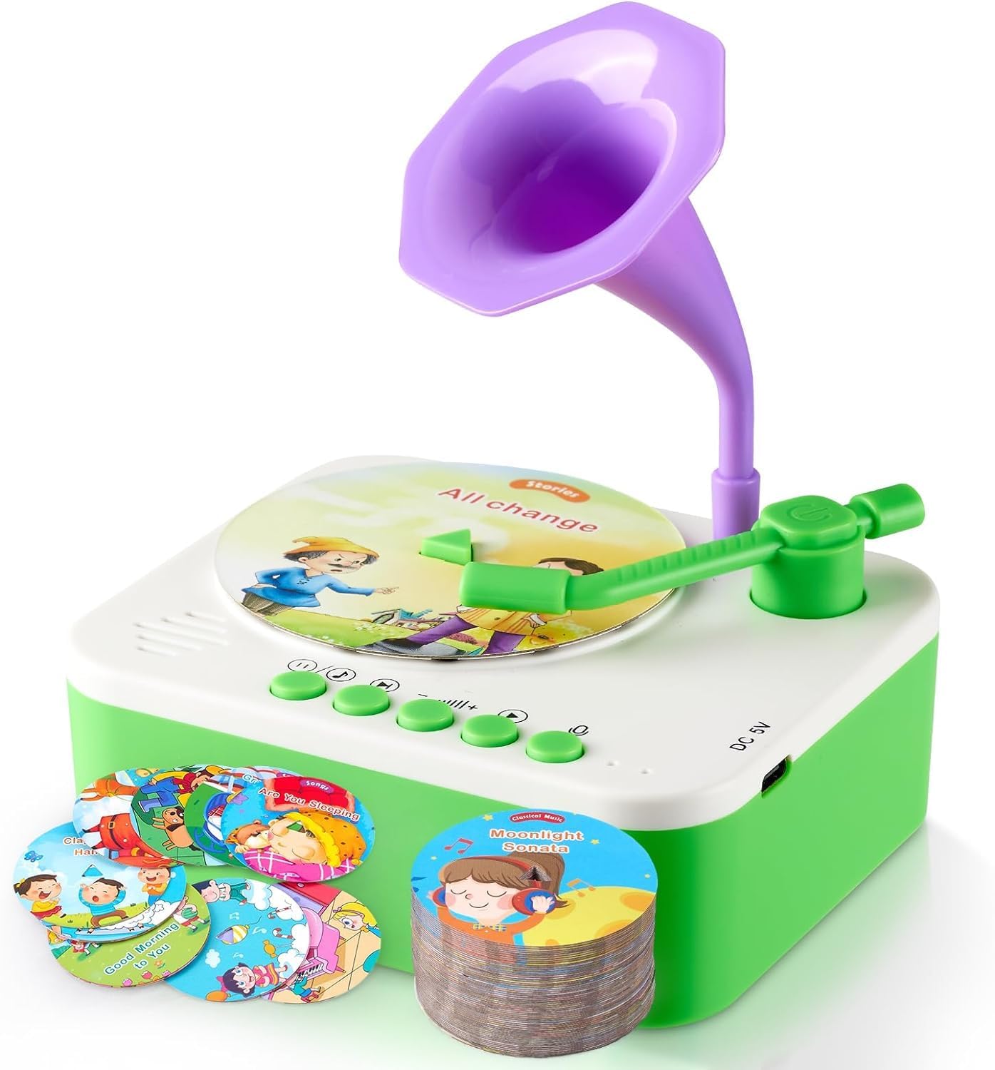 Kids Gramophone Music Player | Educational Phonograph Toy with 96 Story & Learning Cards,Toddler Early Learning Birthday Gift with Music, Rhymes & Stories for Boys & Girls Ages 6 Multicolor