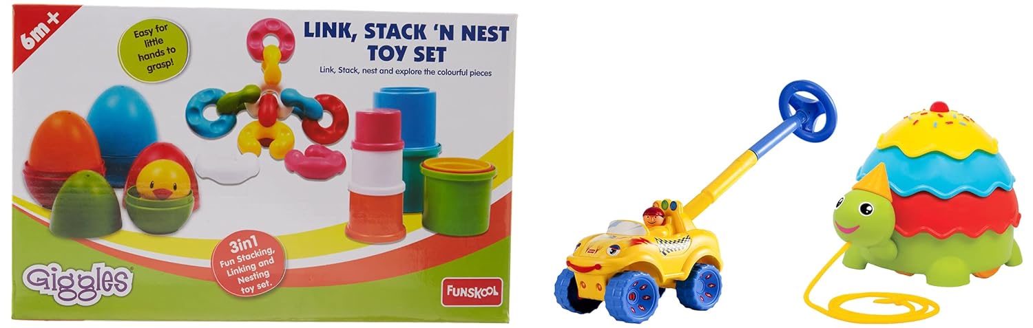 Giggles Funskool Walk N Drive Truck, Fun & Development Toy for Babies, Encourage Walking in Infants, Improve Balance & Coordination, Stimulate Senses, Multicolour, Gift Set for Kids, Ages 18+ Months