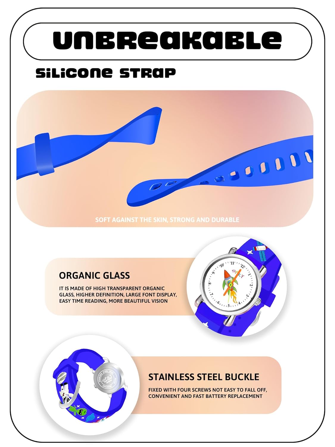 SPIKY Analog Watch for Kids | Unicorn Designer Printed Strap | Water Resistant | Stylish Unisex Best Birthday Gift | Analogue Wrist Watches for Girls & Boys | Age 2-14 yrs