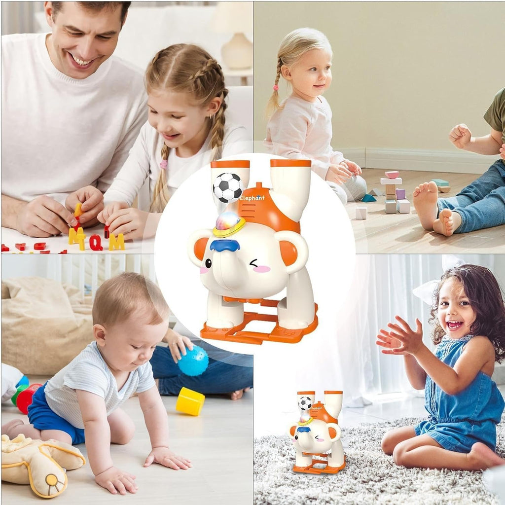 Crackles Light and Sound Musical Upside Down Elephant Toy with Levitating Blowing Floating Ball Crawling Toys for Kids, Electric Walking Toys for 3+ Years -Multi Color