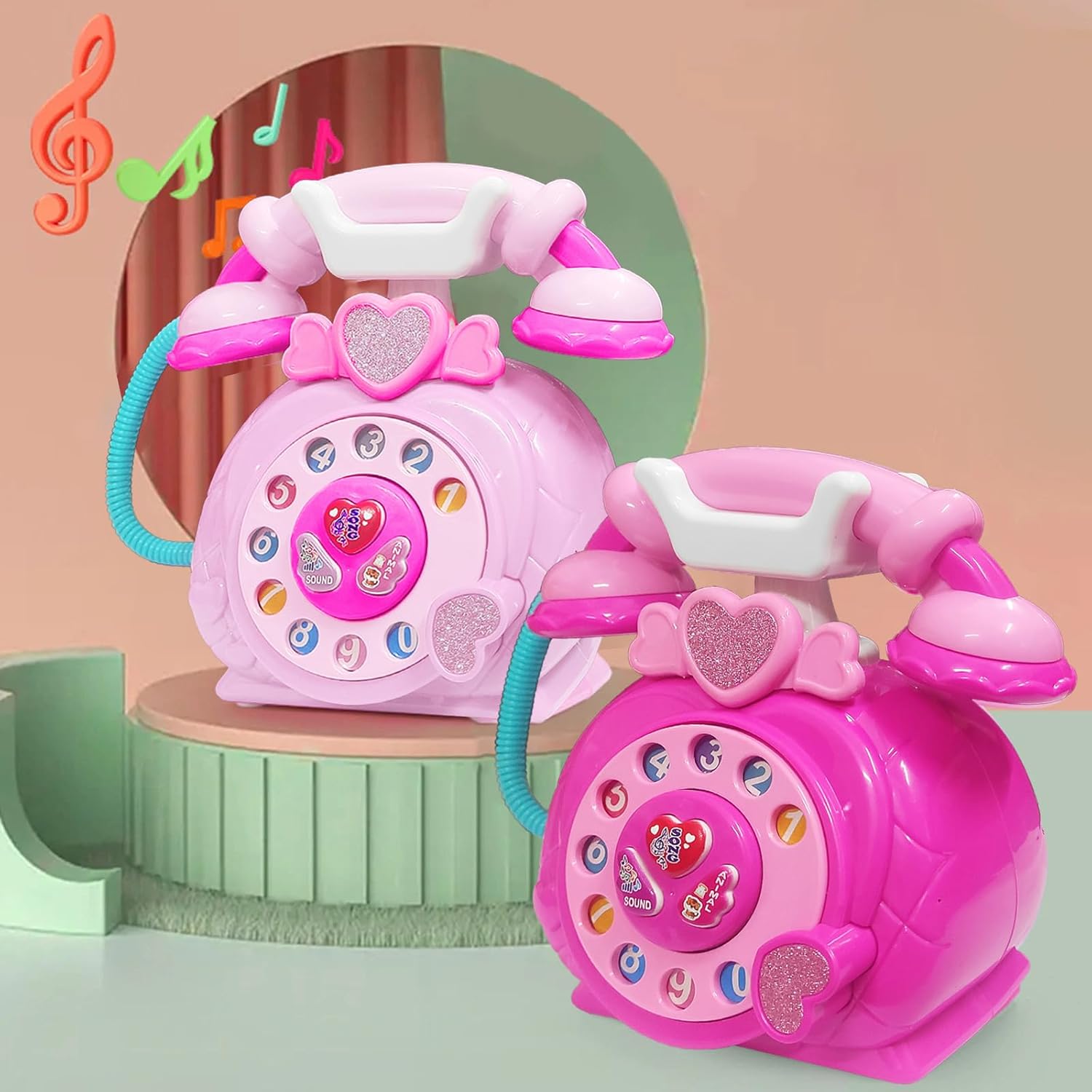 VGRASSP Classic Dial Receiver Simulation Telephone Toy for Kids - Rotating Number Dial with Calling Sound Effect - Storytelling Toy Phone Accompanied with Lights - Color As Per Stock