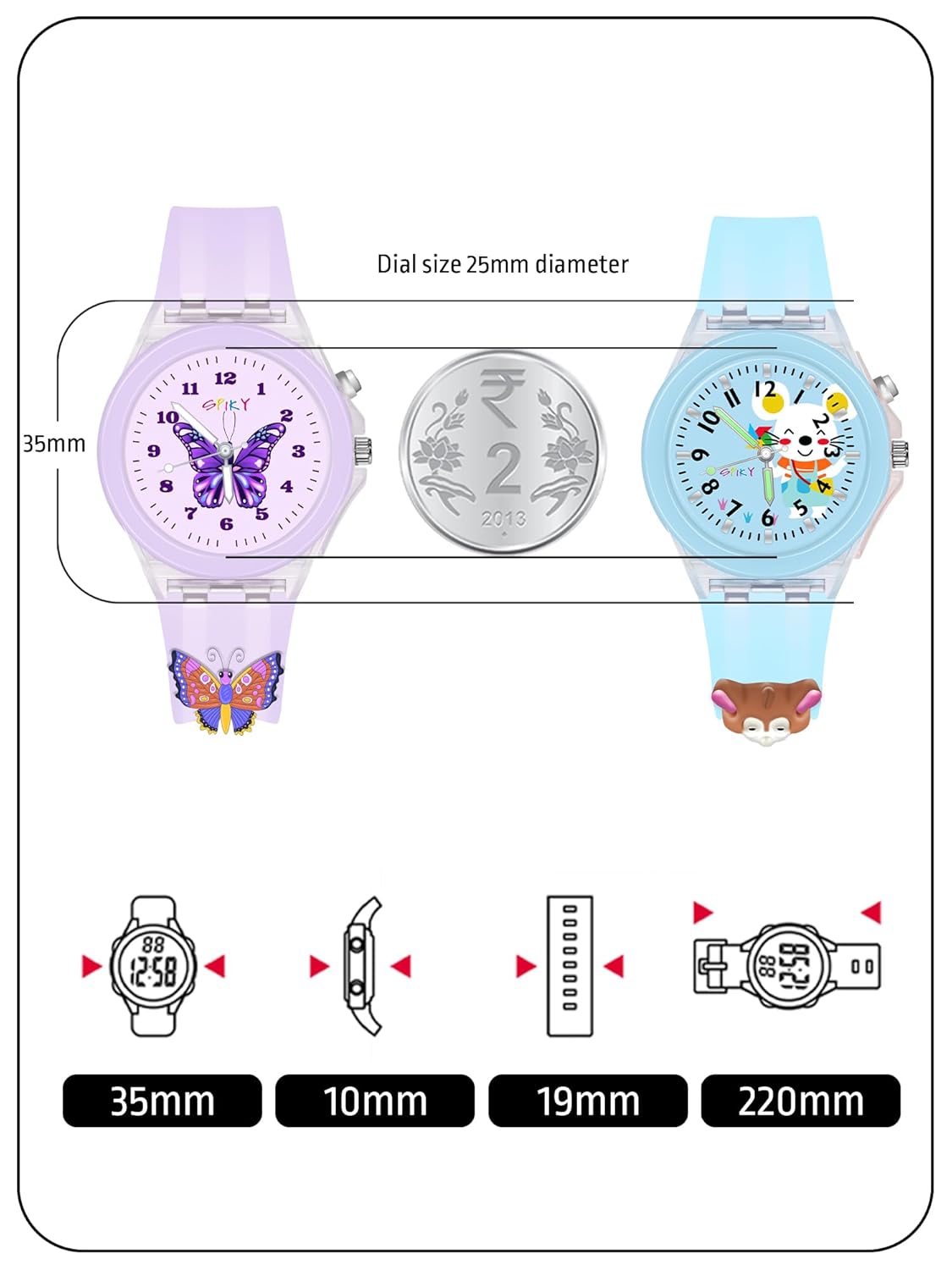 SPIKY Analog Watch for Kids | 3D Cartoon | 7 Multicolor LED Luminous Lights with Silicone Strap | Unisex Best Birthday Gift | Analogue Wrist Watches for Boys & Girls | Age 3-10 yrs