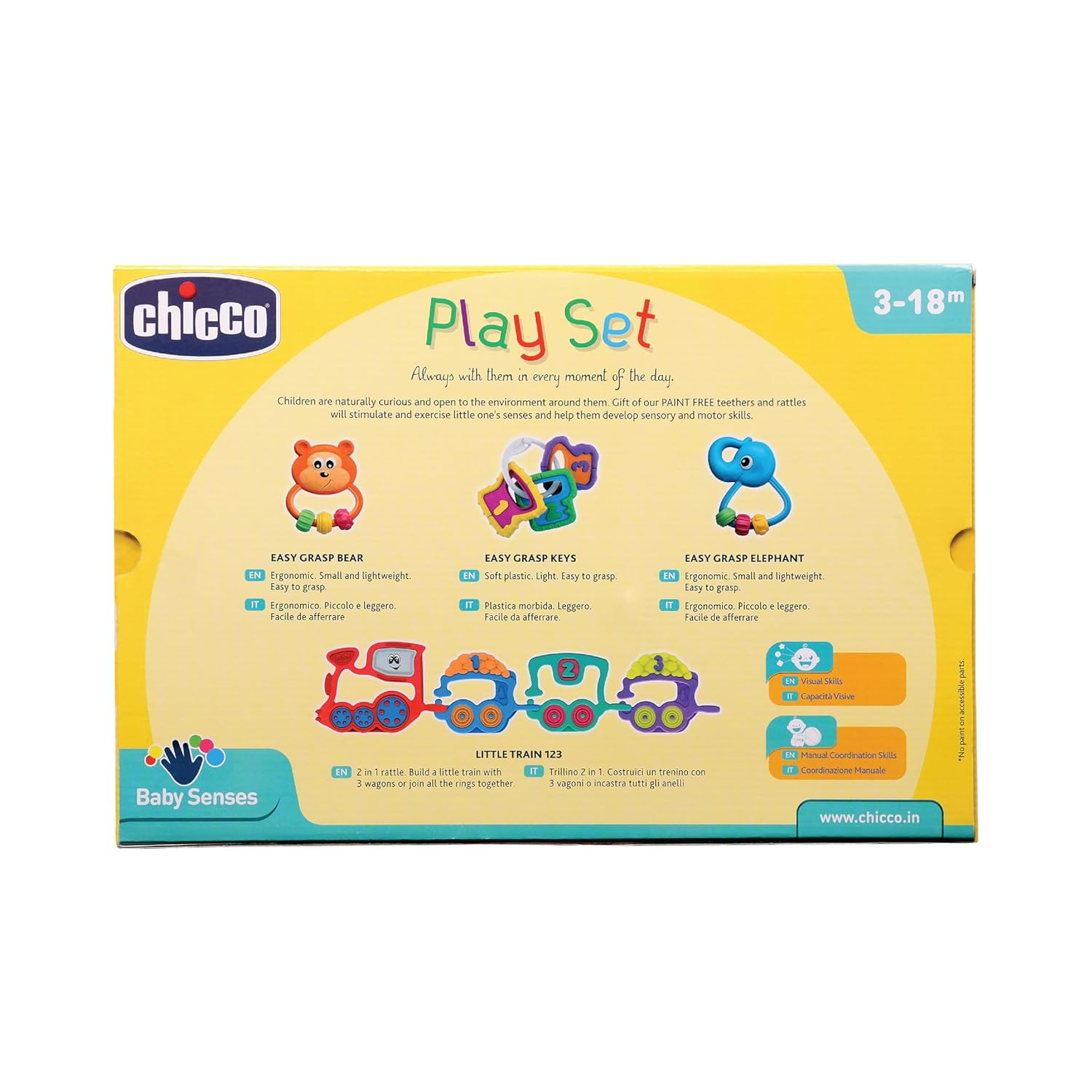 Chicco FirstPlay Set|4-Piece Interactive Rattle Toy Set for 3 to 18 months | Lightweight & Easy-to-Grasp Baby Rattles | Stimulates Sensory & Manual Coordination | |Infant Toys|Paint-free