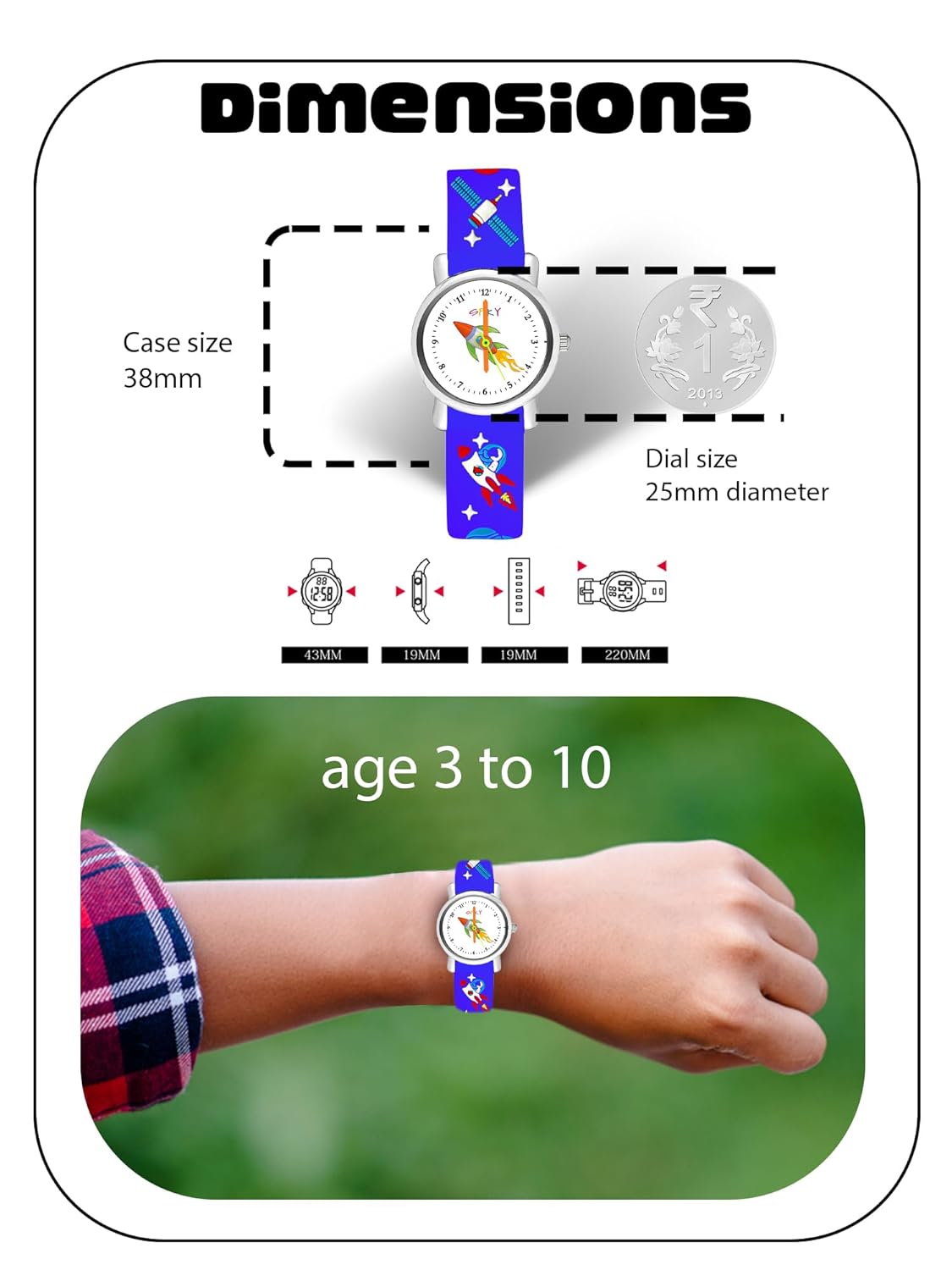 SPIKY Analog Watch for Kids | Unicorn Designer Printed Strap | Water Resistant | Stylish Unisex Best Birthday Gift | Analogue Wrist Watches for Girls & Boys | Age 2-14 yrs