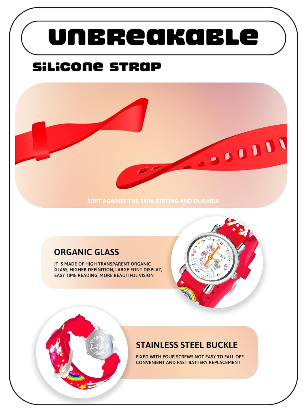SPIKY Analog Watch for Kids | Unicorn Designer Printed Strap | Water Resistant | Stylish Unisex Best Birthday Gift | Analogue Wrist Watches for Girls & Boys | Age 2-14 yrs